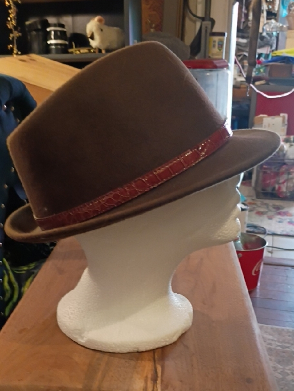 Pamoa Brown Felt Fedora with Croc-Embossed Band